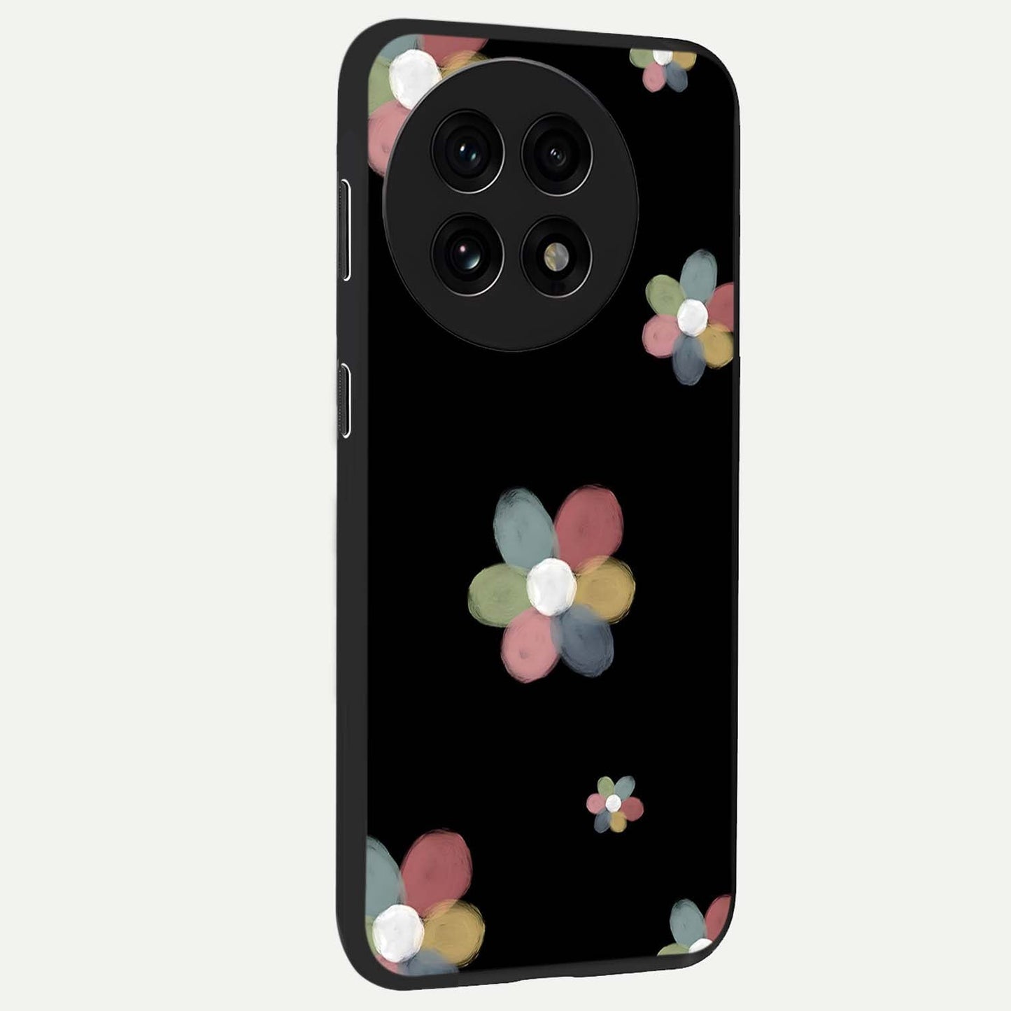 Minimal Floral Charm Glass Case for 1+13R side perspective highlighting refined minimal textures and smooth build