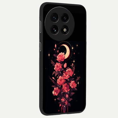Moonlit Floral Elegance Glass Case for 1+13R side perspective highlighting elegant bloom detailing and smooth build