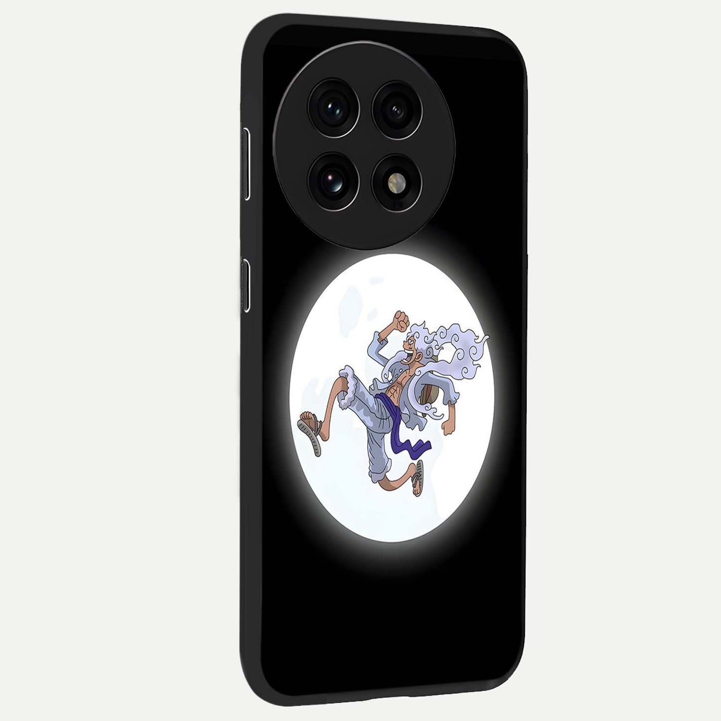 Moonlit Freedom Dance Glass Case for 1+13R side perspective highlighting dynamic detailing and premium edge finish