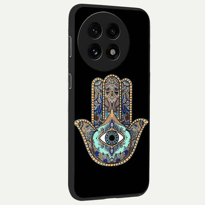 Mystic Hamsa Eye Glass Case for 1+13R side perspective highlighting ornate textures and premium edges