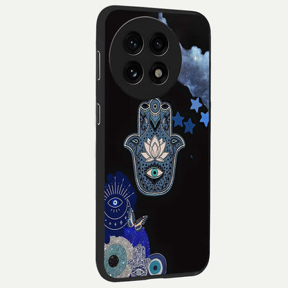 Mystic Hand Aura Glass Case for 1+13R side perspective highlighting subtle textures and sleek premium build