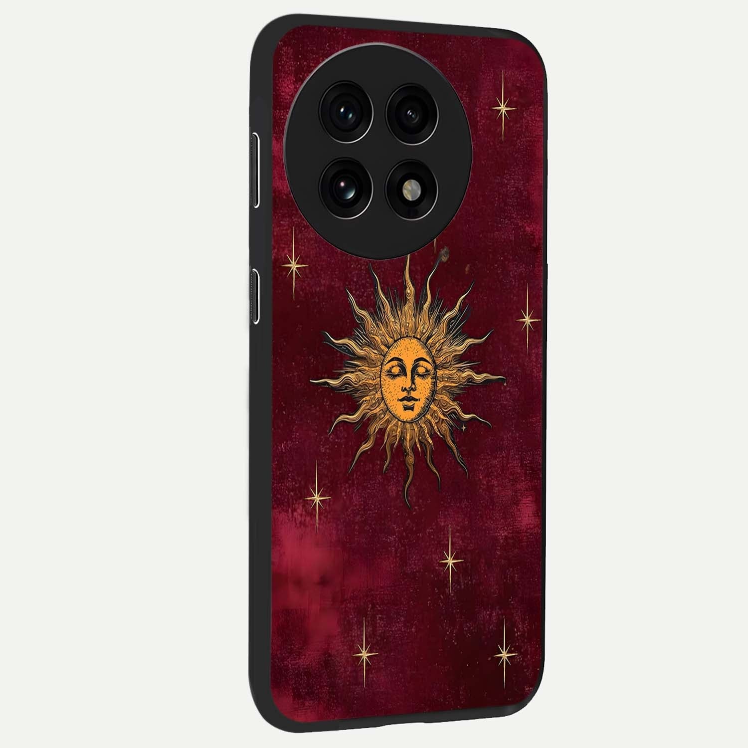 Mystic Solar Glow Glass Case for 1+13R side perspective highlighting luminous detailing and premium edges