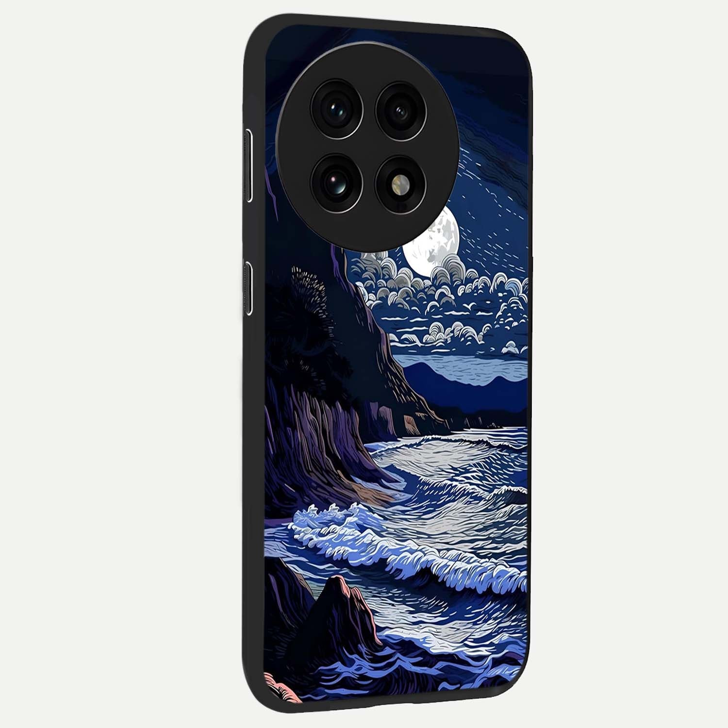 Night Moon Scenery Pattern Glass Case for 1+13R side perspective highlighting calming scenic textures and smooth build