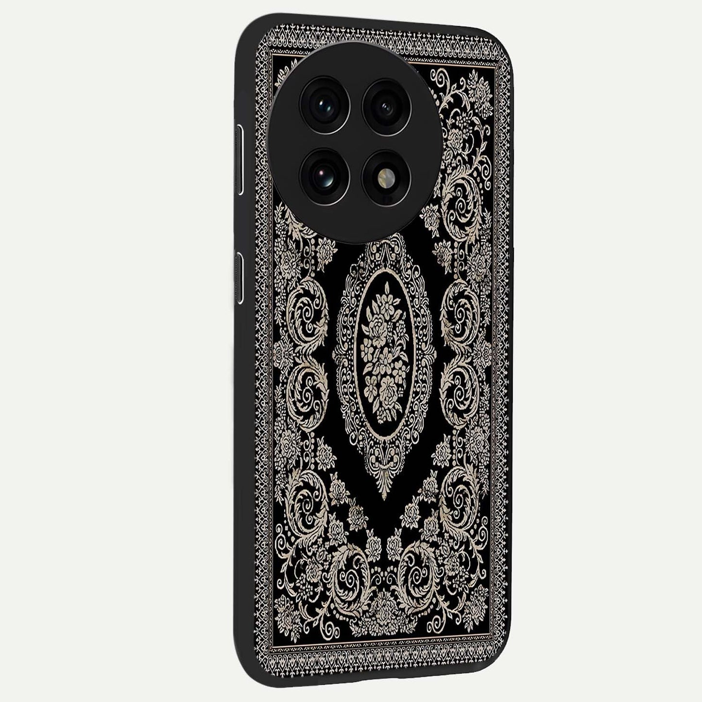 Noir Bloom Elegance Glass Case for 1+13R side perspective highlighting subtle textures and sleek premium build