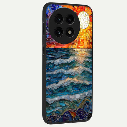 Oceanic Stained Printed Glass Case for 1+13R side perspective highlighting detailed textures and premium edges