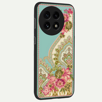 Ornate Mughal Floral Pattern Glass Case for 1+13R side perspective highlighting detailed ornamental textures and sleek build