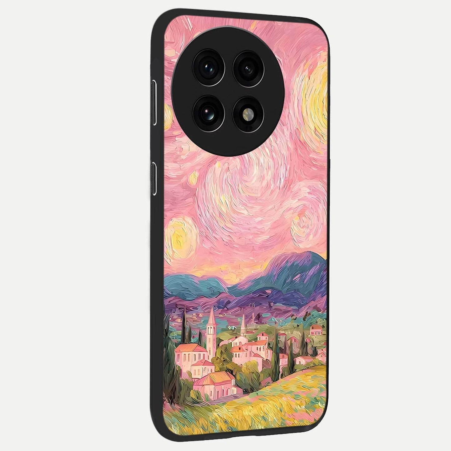 Pastel Starry Village Glass Case for 1+13R side perspective highlighting serene scenic textures and premium edges