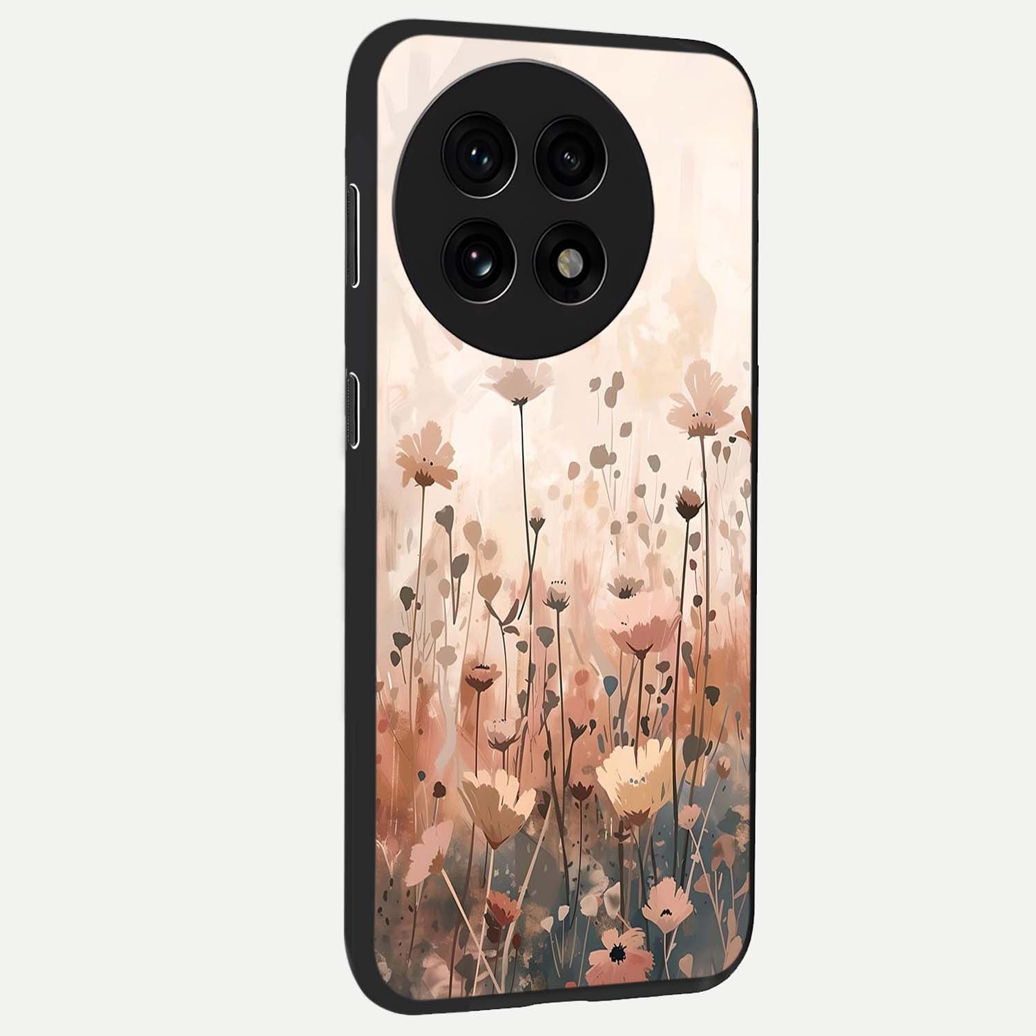 Pastel Wildflowers Glass Case for 1+13R side perspective highlighting vibrant bloom textures and smooth premium build