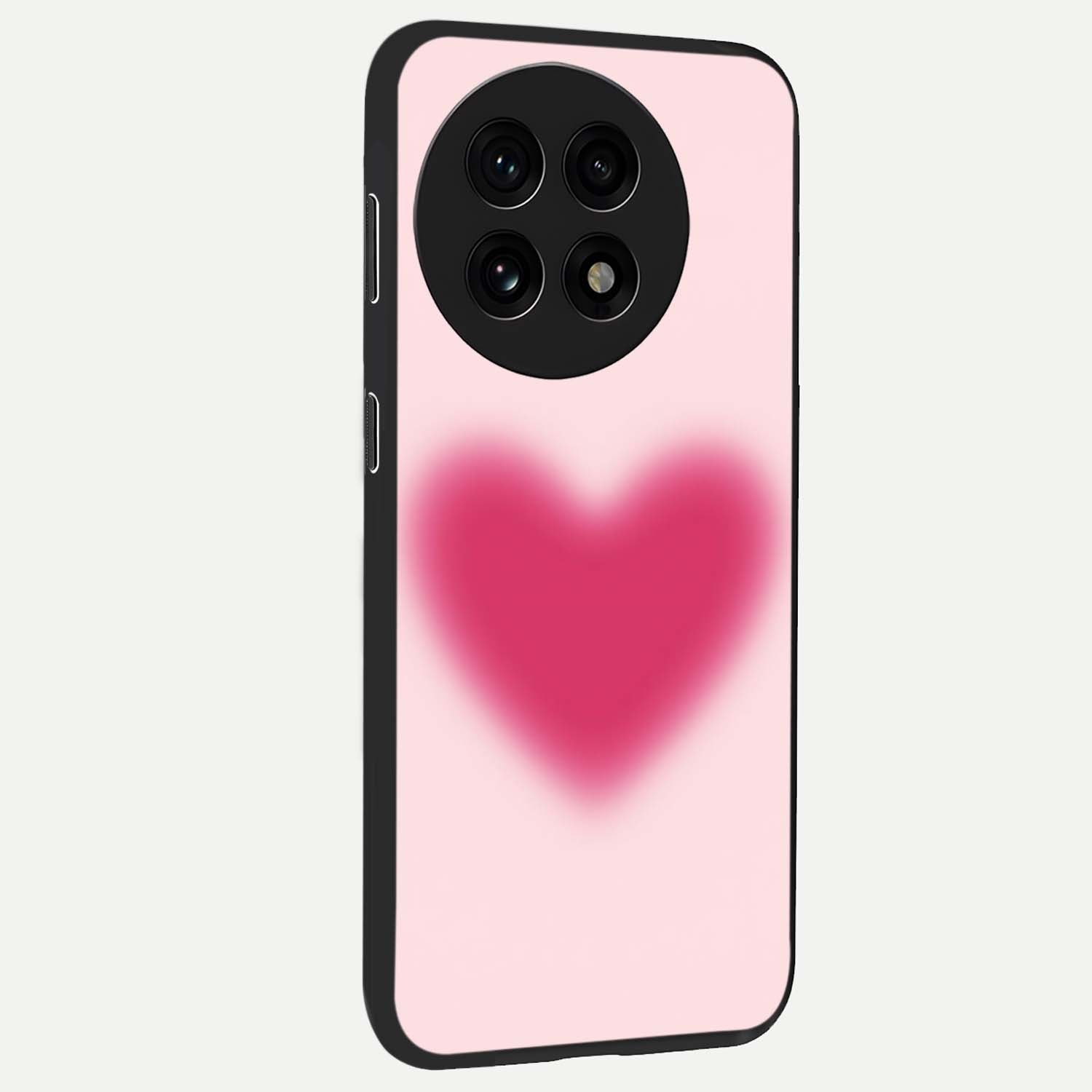 Pink Aura Heart Glass Case for 1+13R side perspective highlighting smooth gradients and premium edges
