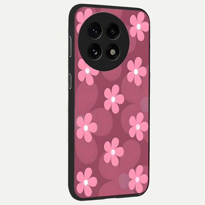 Pink Daisy Flower Pattern Glass Case for 1+13R side perspective highlighting bright floral textures and smooth build