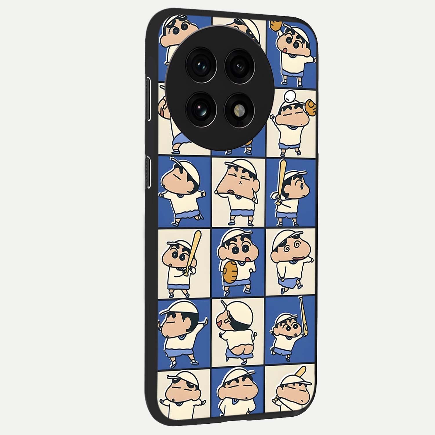 Playful Shin Swing Glass Case for 1+13R side perspective highlighting dynamic illustration textures and sleek build
