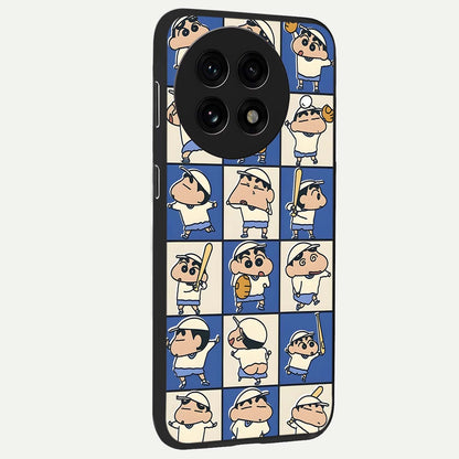Playful Shin Swing Glass Case for 1+13R side perspective highlighting dynamic illustration textures and sleek build