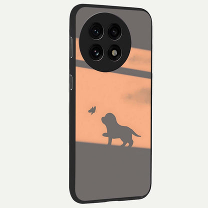 Puppy Shadow Art Glass Case for 1+13R side perspective highlighting cute illustration textures and smooth build
