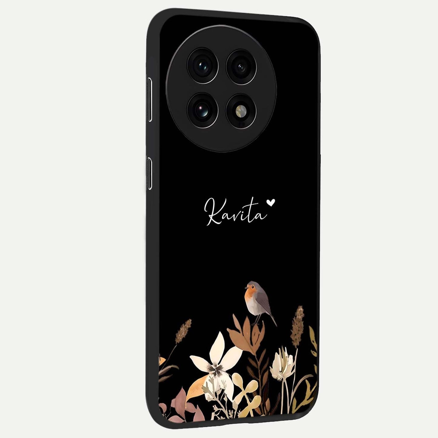 Quiet Garden Tune Glass Case for 1+13R side perspective highlighting delicate bloom textures and premium edges