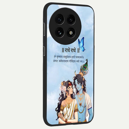 Radha Krishna Eternal Glass Case for 1+13R side perspective highlighting detailed illustration textures and smooth build
