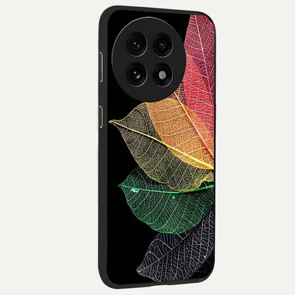 Rainbow Leaf Glow Glass Case for 1+13R side perspective highlighting bright detailing and premium edge finish