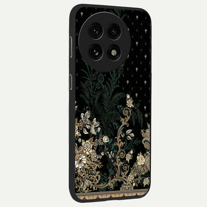 Regal Botanical Tapestry Glass Case for 1+13R side perspective highlighting detailed floral textures and sleek premium build