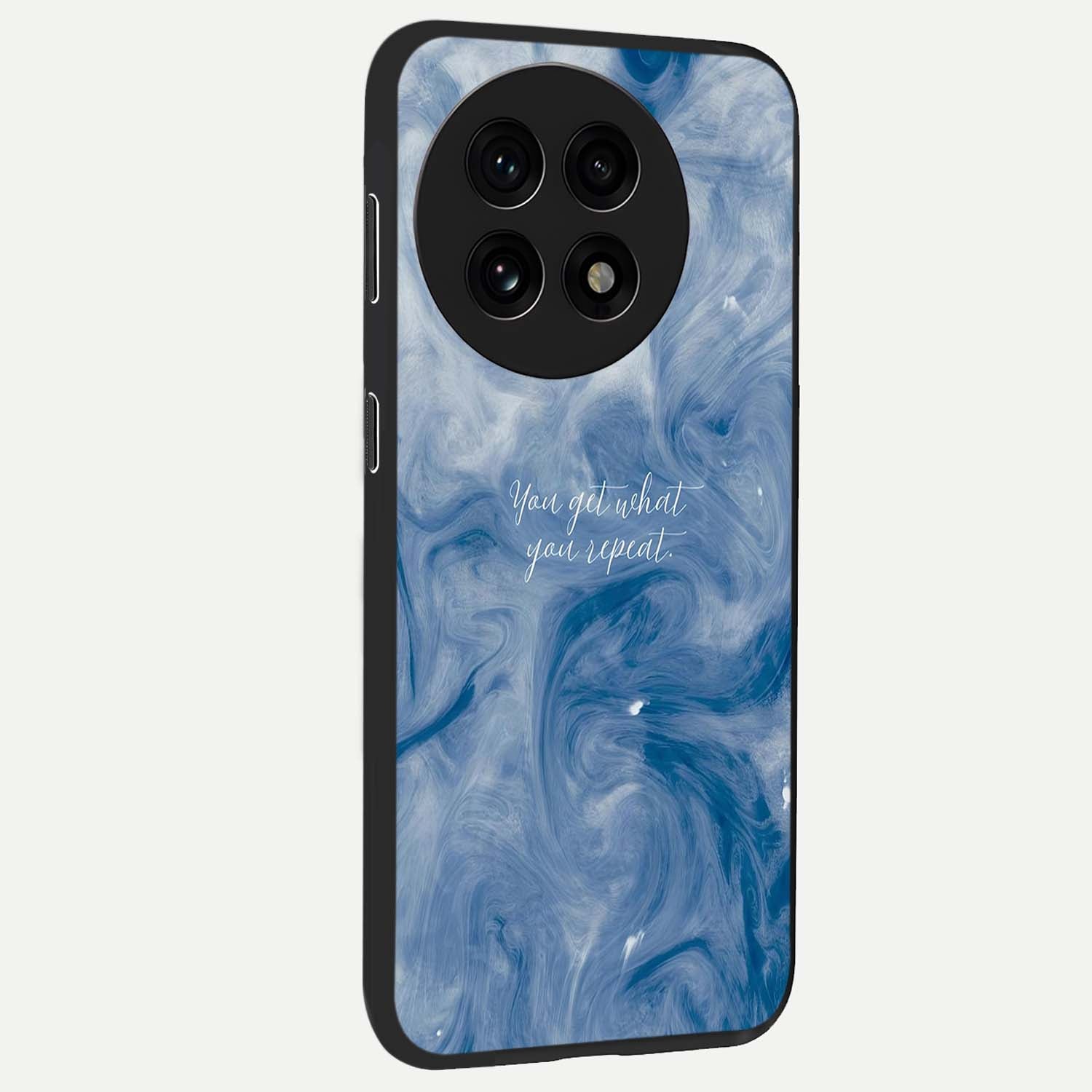 Repeat Your Destiny Glass Case for 1+13R side perspective highlighting strong text textures and premium edges