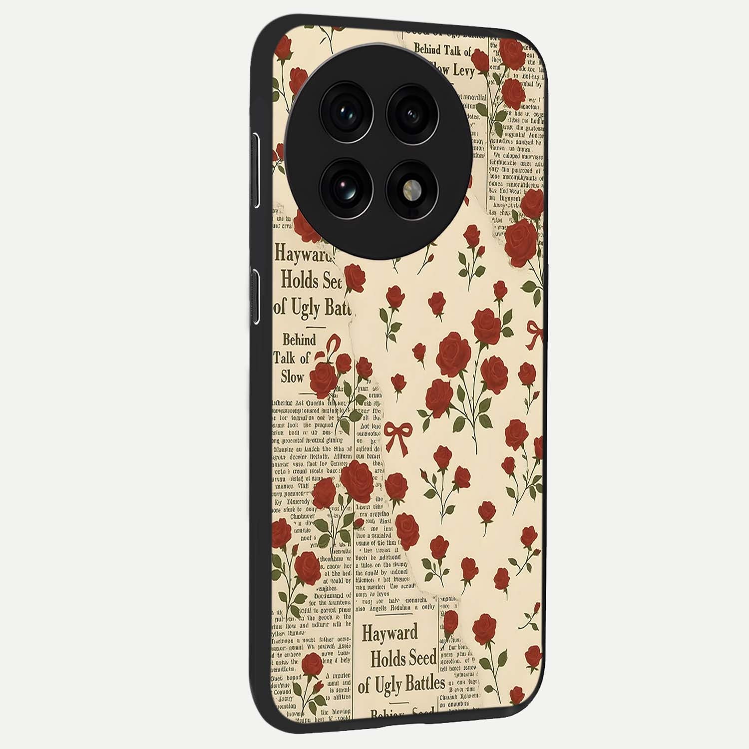 Retro Rose Journal Glass Case for 1+13R side perspective highlighting delicate floral textures and premium edges