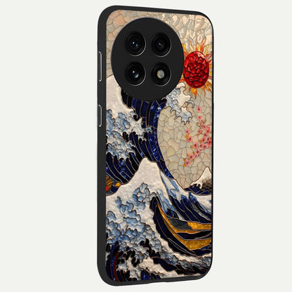 Rising Wave Glory Glass Case for 1+13R side perspective highlighting fluid wave textures and sleek premium build