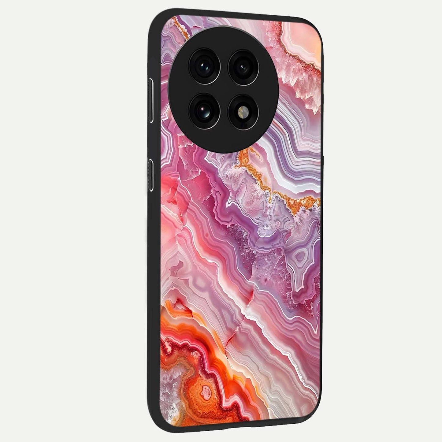 Rose Quartz Marble Glass Case for 1+13R side perspective highlighting refined marble textures and sleek premium build