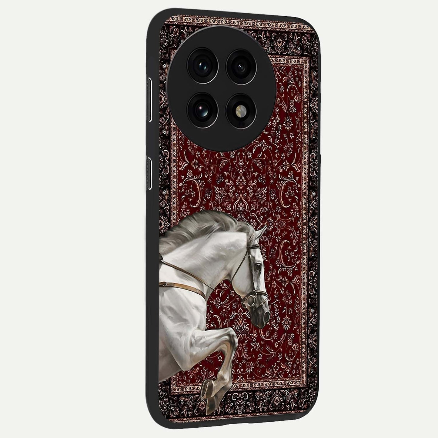 Royal Rider Tapestry Glass Case for 1+13R side perspective highlighting intricate textures and premium edges