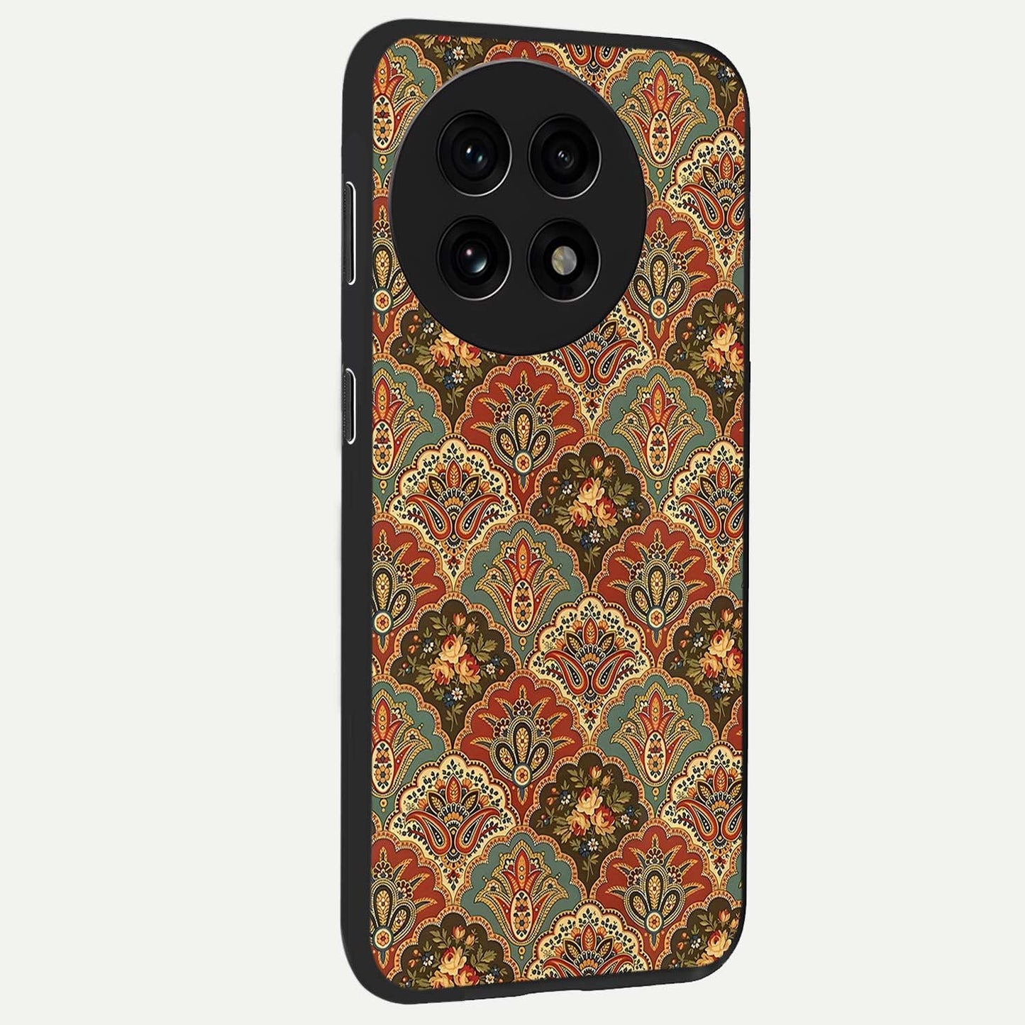 Royal Threadwork Glass Case for 1+13R side perspective highlighting detailed stitching textures and smooth premium build