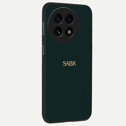 Sabr Minimal Patience Glass Case for 1+13R side perspective highlighting elegant text detailing and sleek build