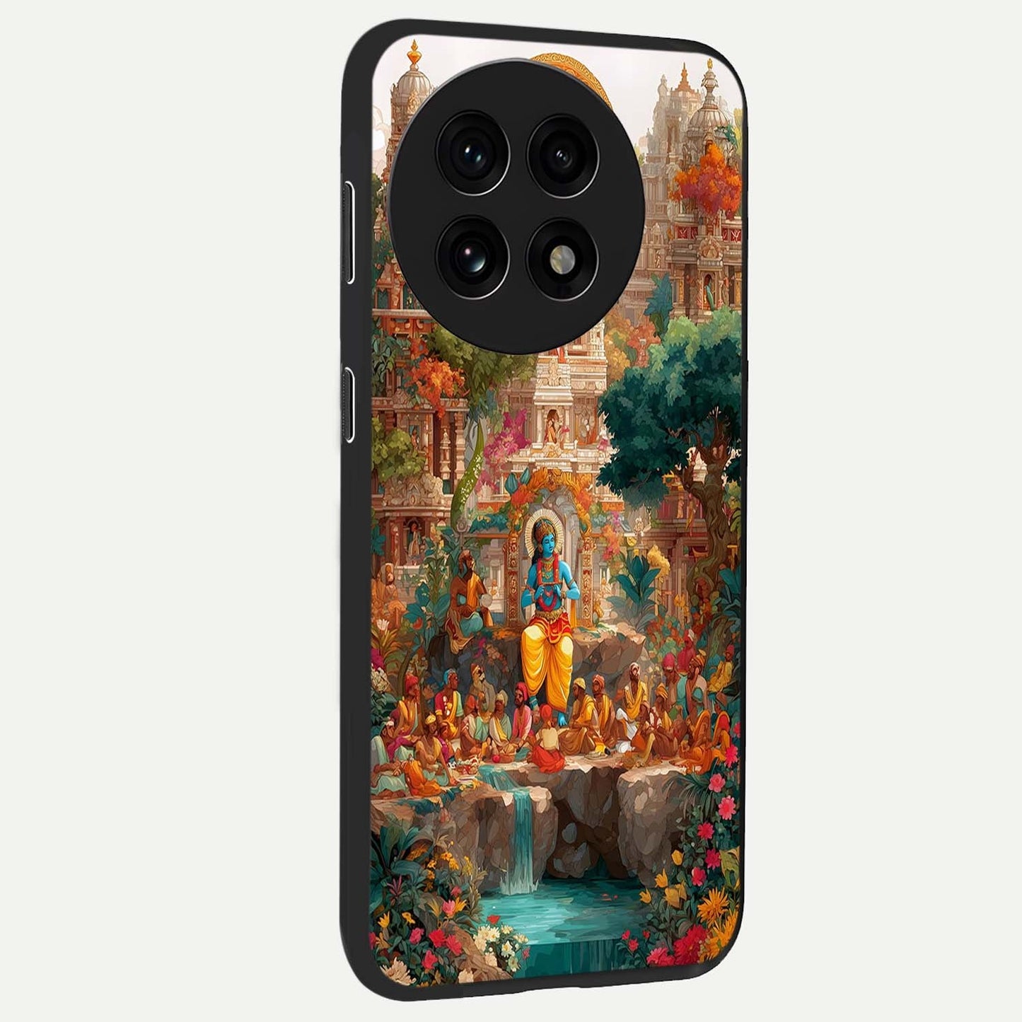 Sacred Sunlight Gods Glass Case for 1+13R side perspective highlighting intricate spiritual detailing and smooth build