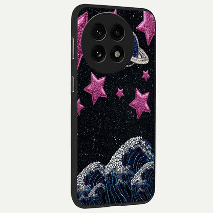 Saturn Pink Storm Glass Case for 1+13R side perspective highlighting planetary textures and premium edges