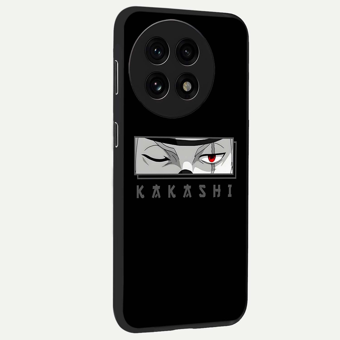 Scarlet Ninja Gaze Glass Case for 1+13R side perspective highlighting intense textures and premium edges