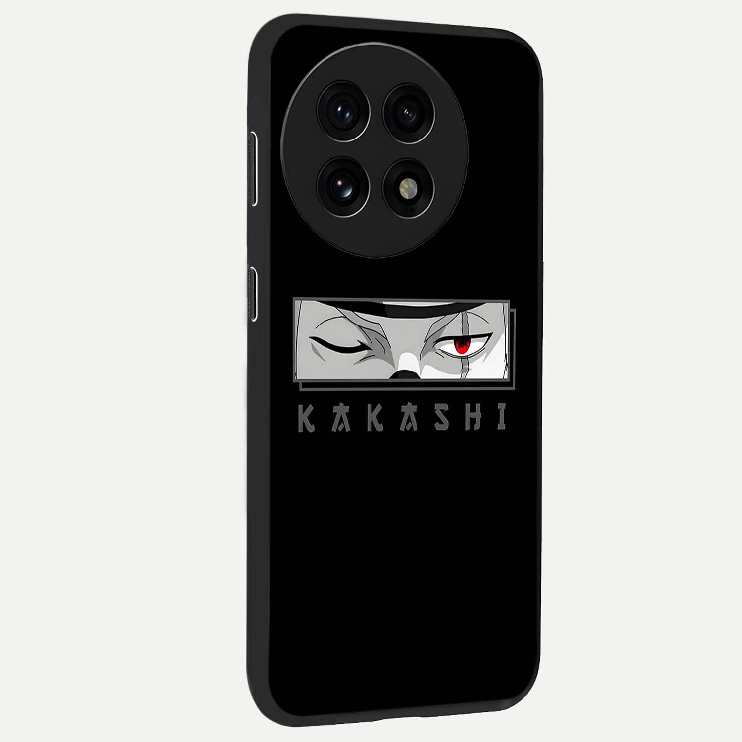Scarlet Ninja Gaze Glass Case for 1+13R side perspective highlighting intense textures and premium edges