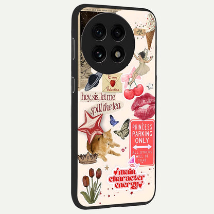 Spill the Tea Retro Collage Glass Case for 1+13R side perspective highlighting layered textures and sleek build