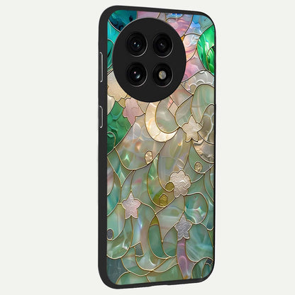 Stained Sunrise Glow Glass Case for 1+13R side perspective highlighting luminous textures and sleek premium build