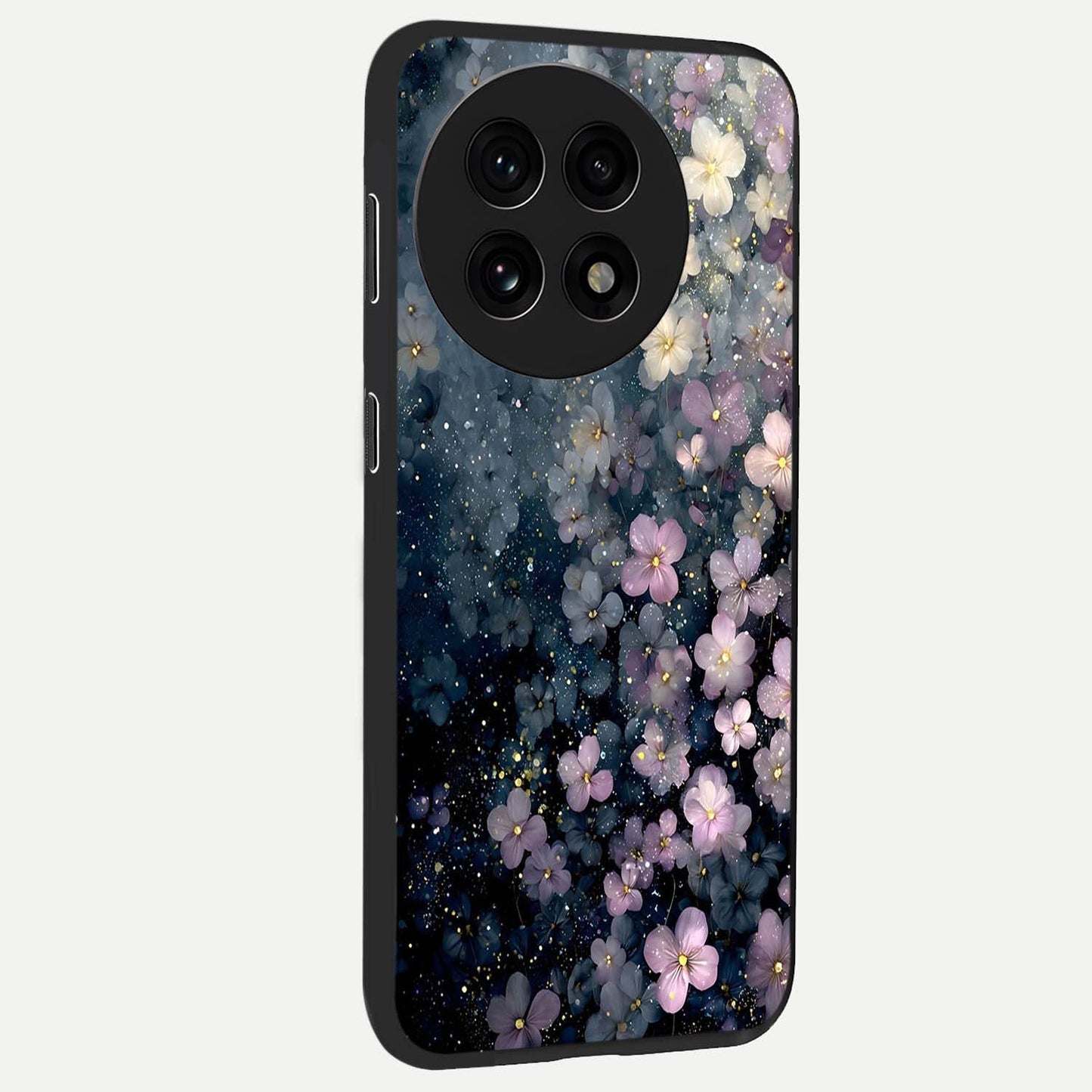 Starlit Blossom Dreams Glass Case for 1+13R side perspective highlighting delicate bloom textures and smooth build
