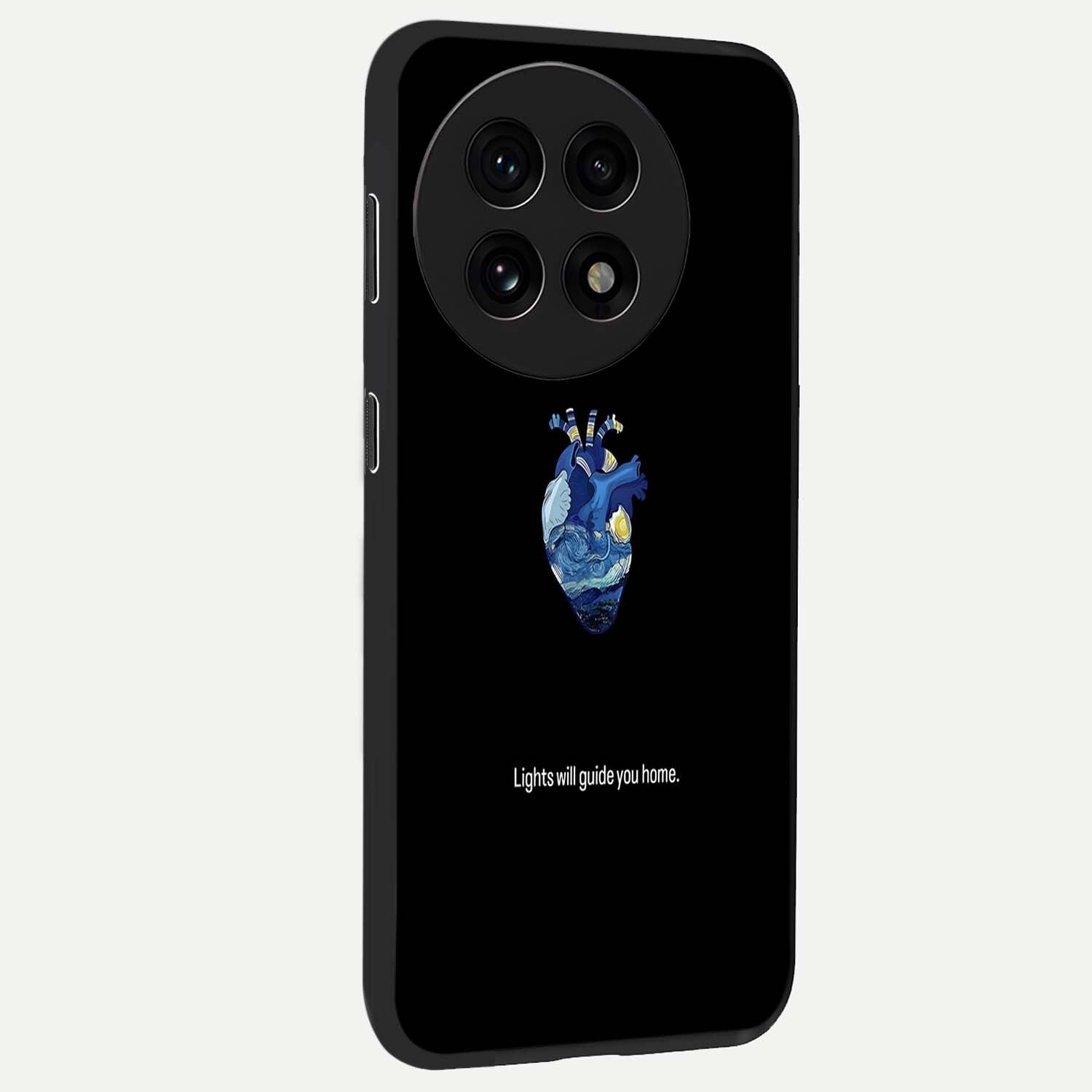 Starry Heart Compass Glass Case for 1+13R side perspective highlighting refined textures and sleek premium build