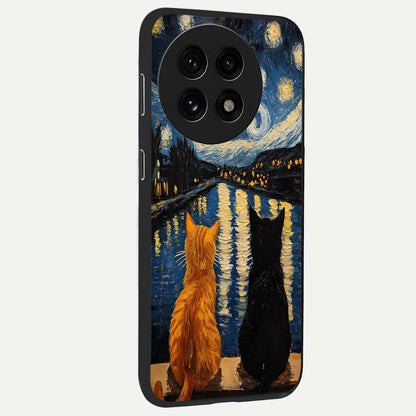 Starry River Cats Glass Case for 1+13R side perspective highlighting charming illustration textures and smooth build