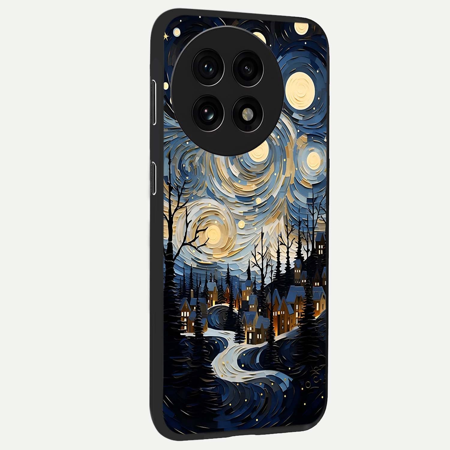 Starry Winter Town Glass Case for 1+13R side perspective highlighting serene landscape textures and premium edges
