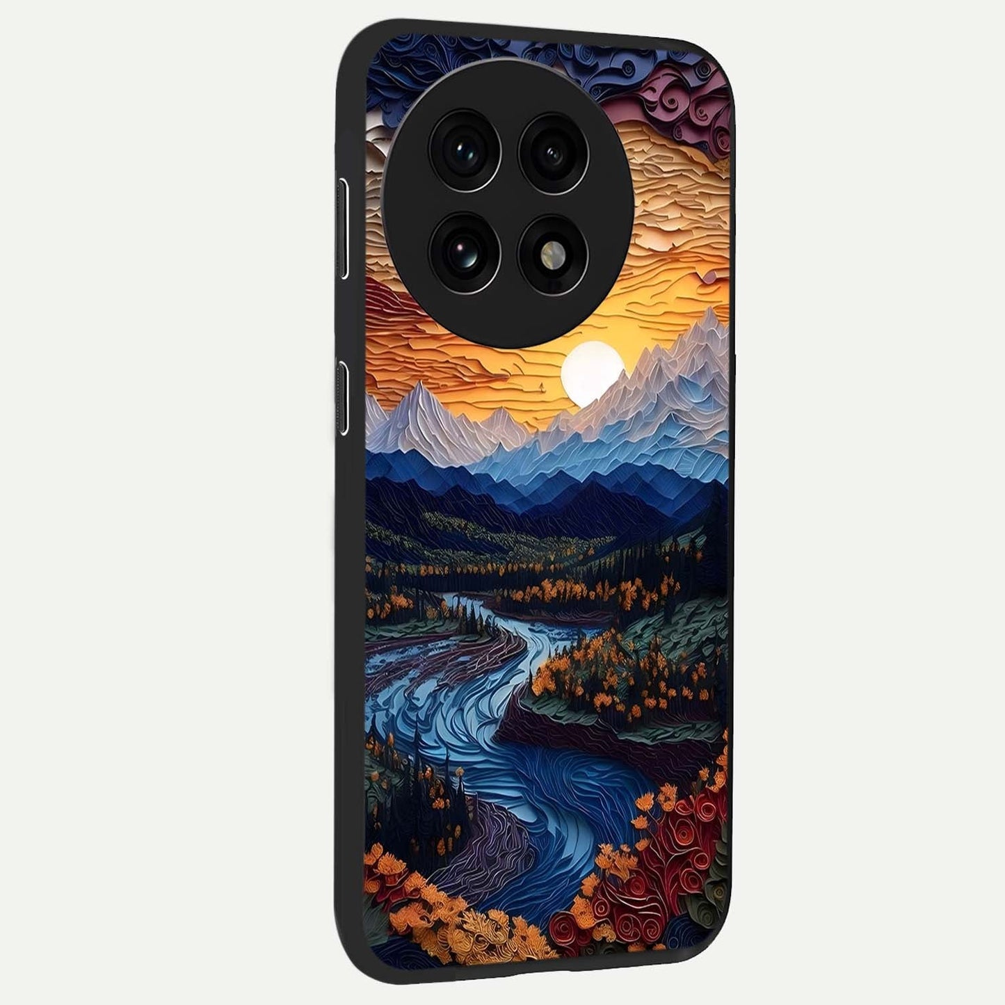 Sunrise River Dreams Glass Case for 1+13R side perspective highlighting serene water textures and smooth build