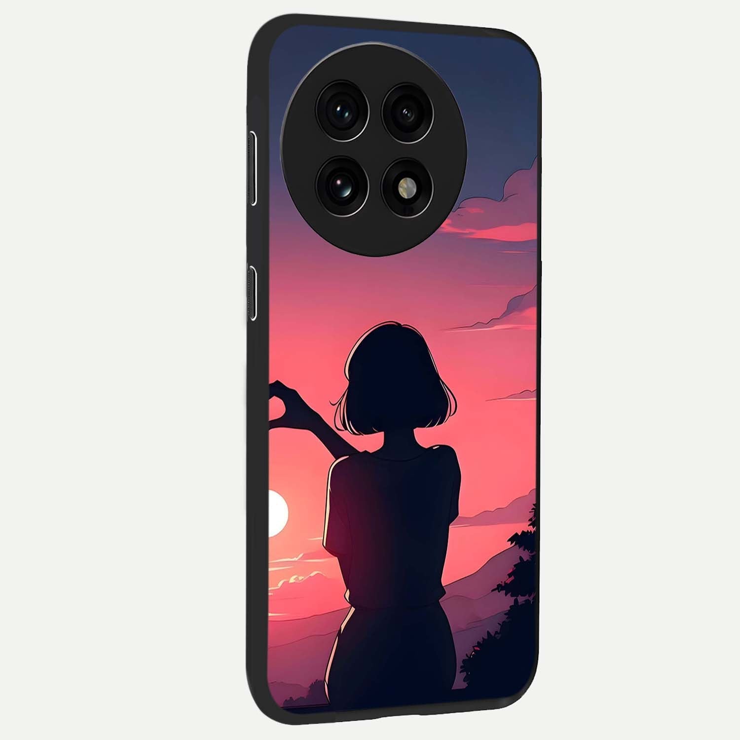 Sunset Silhouette Boy Glass Case for 1+13R side perspective highlighting dramatic horizon textures and premium edges