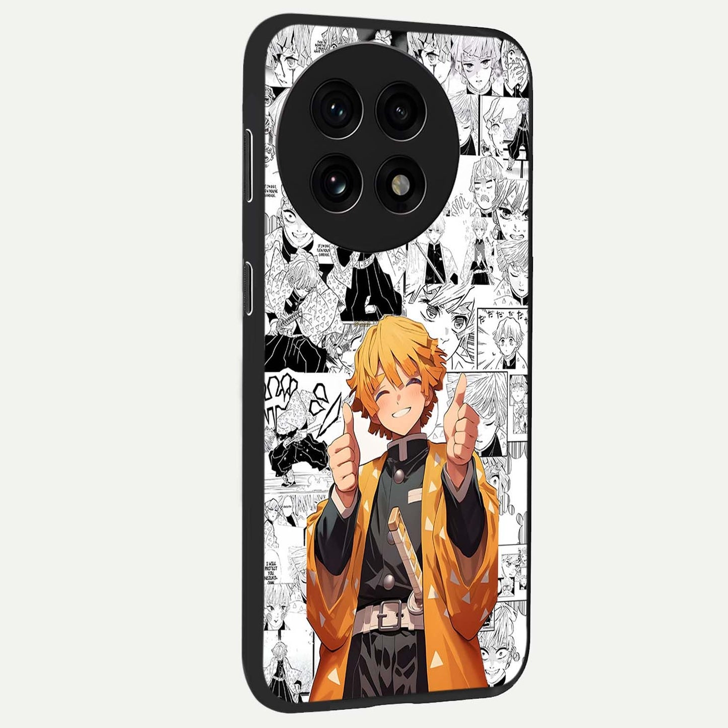 Thunder Smile Hero Glass Case for 1+13R side perspective highlighting dynamic textures and premium edges