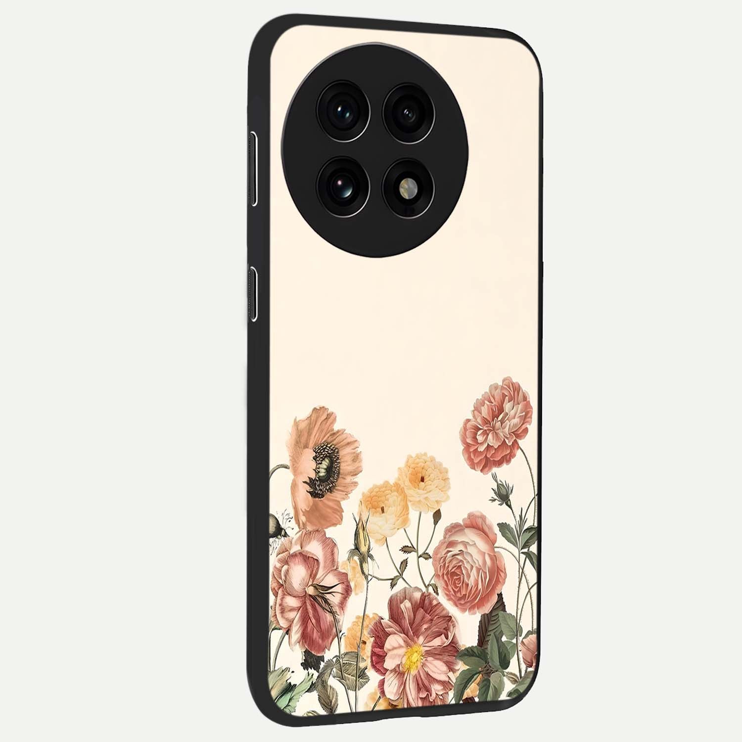 Timeless Garden Romance Glass Case for 1+13R side perspective highlighting delicate bloom textures and smooth build