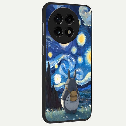 Totoro in Van Gogh Art Glass Case for 1+13R side perspective highlighting textured artistic patterns and premium edges