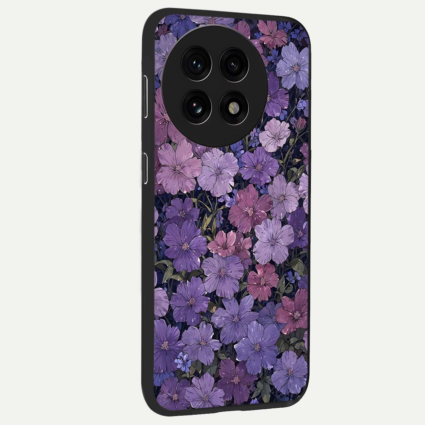 Velvet Bloom Tapestry Glass Case for 1+13R side perspective highlighting intricate bloom textures and premium edges