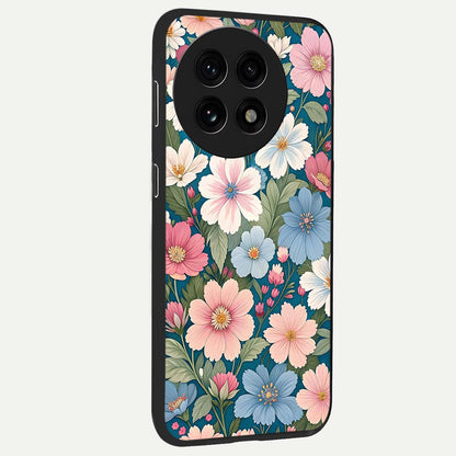 Vintage Floral Charm Glass Case for 1+13R side perspective highlighting refined floral textures and premium edges