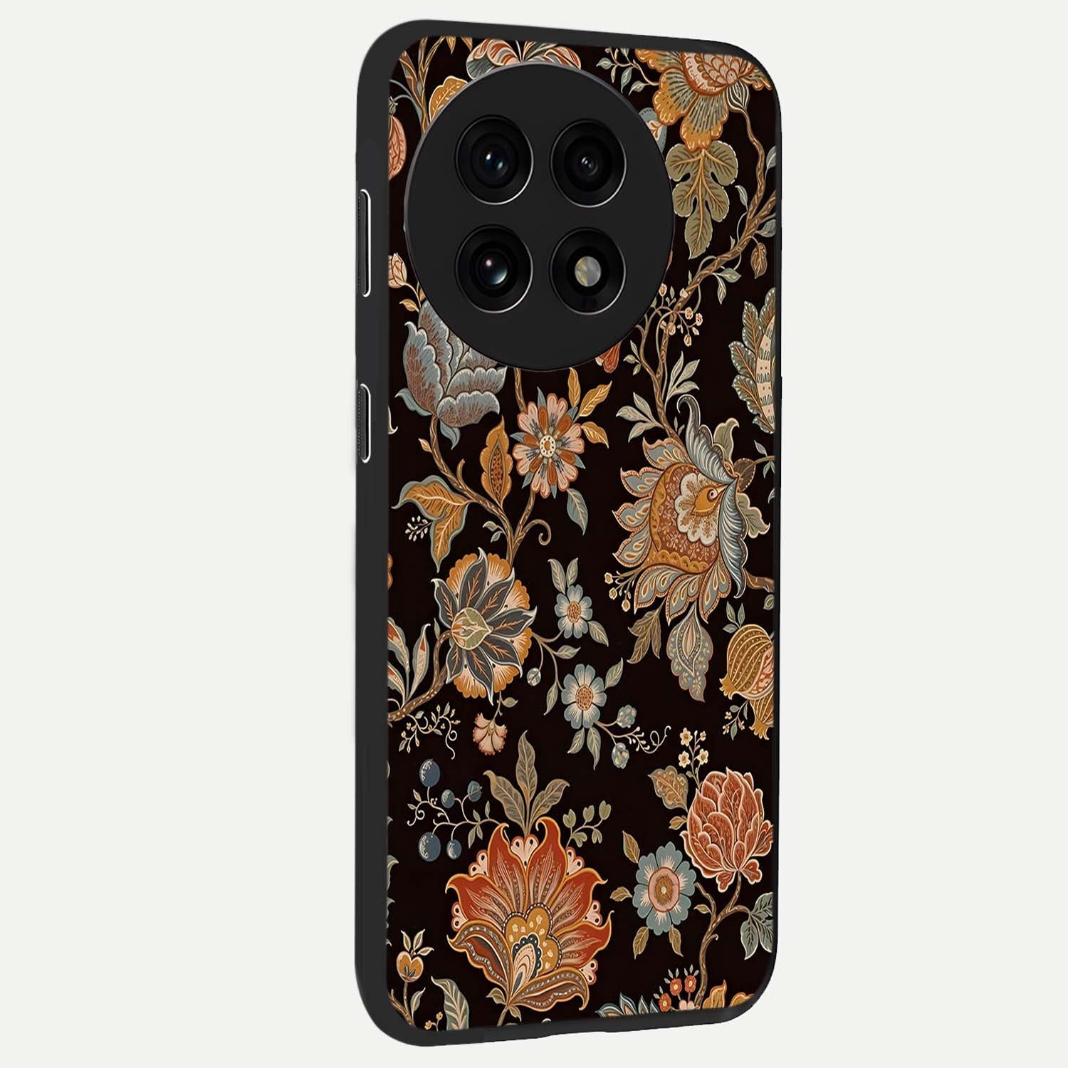 Vintage Floral Dream Glass Case for 1+13R side perspective highlighting delicate textures and sleek premium build