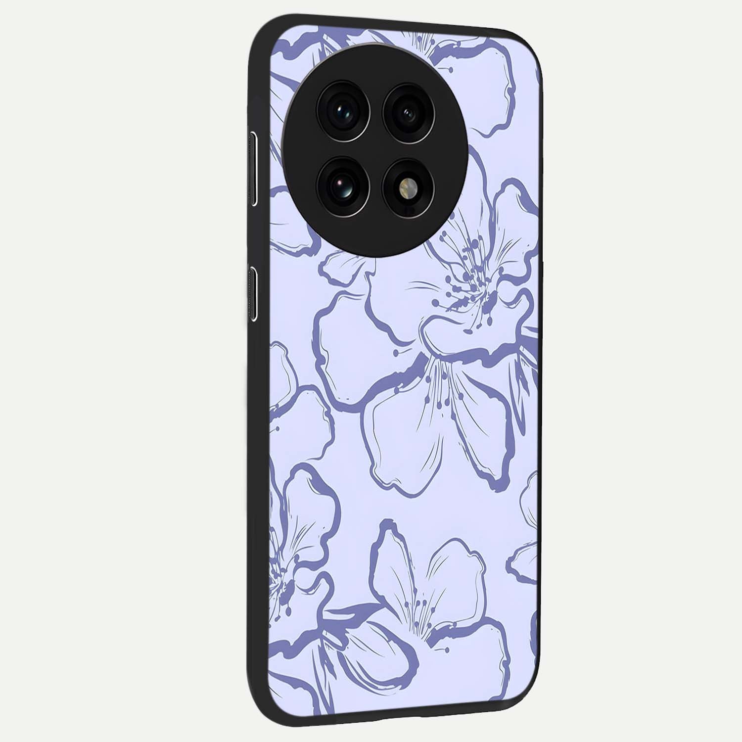 Violet Sketch Garden Glass Case for 1+13R side perspective highlighting refined bloom textures and premium edges