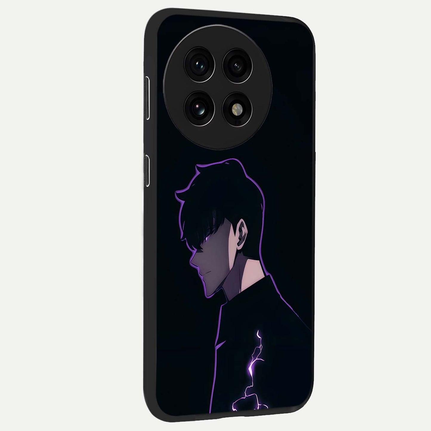Void Lightning Phantom Glass Case for 1+13R side perspective highlighting sharp energy textures and premium edges