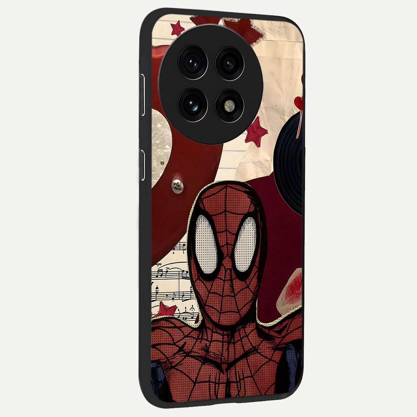 Web Warrior Vibes Glass Case for 1+13R side perspective highlighting energetic textures and premium edges