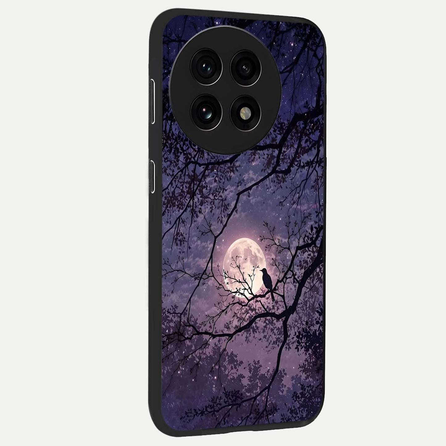 Whispering Moon Silence Glass Case for 1+13R side perspective highlighting smooth lunar textures and sleek premium build